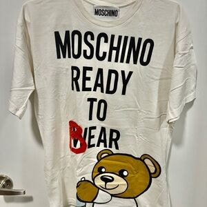 Moschino White Graphic T-Shirt with Bear Design